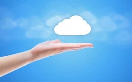 a person holding out their hand with a cloud above it