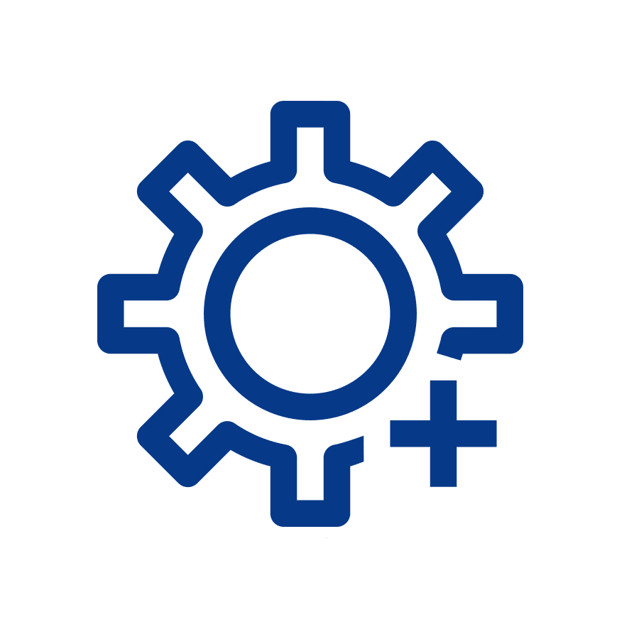 a black and blue icon of a gear wheel
